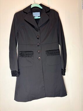 Nine West Black Lightweight Trench Coat with Ruffle Pockets & Cuffs Whimsygoth S